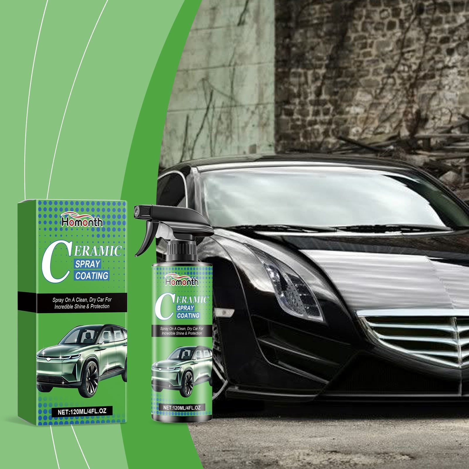 Car Care Coating Spray, Teflon & Bicarbonate, Water-Resistant Shine, Easy Auto Protection ,120ml