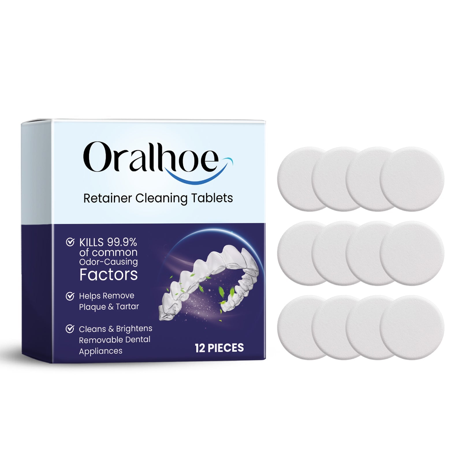 Mouth Guard Clean Effervescent Tablets, Deep Clean, Stain Removal, Fresh Breath ,12 pieces