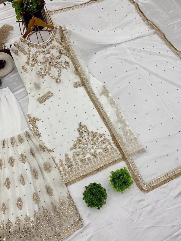 Fab Zone Beautiful Top-Bottom And Dupatta With Heavy Embroidery Sequence Work