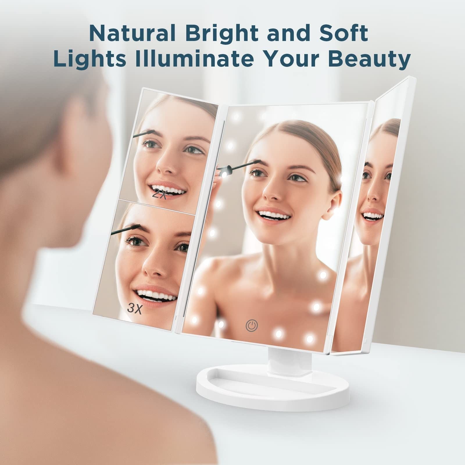 Makeup Mirror Foldable Triple Vanity Mirror With 22 LED Lights 2x 3X Magnification