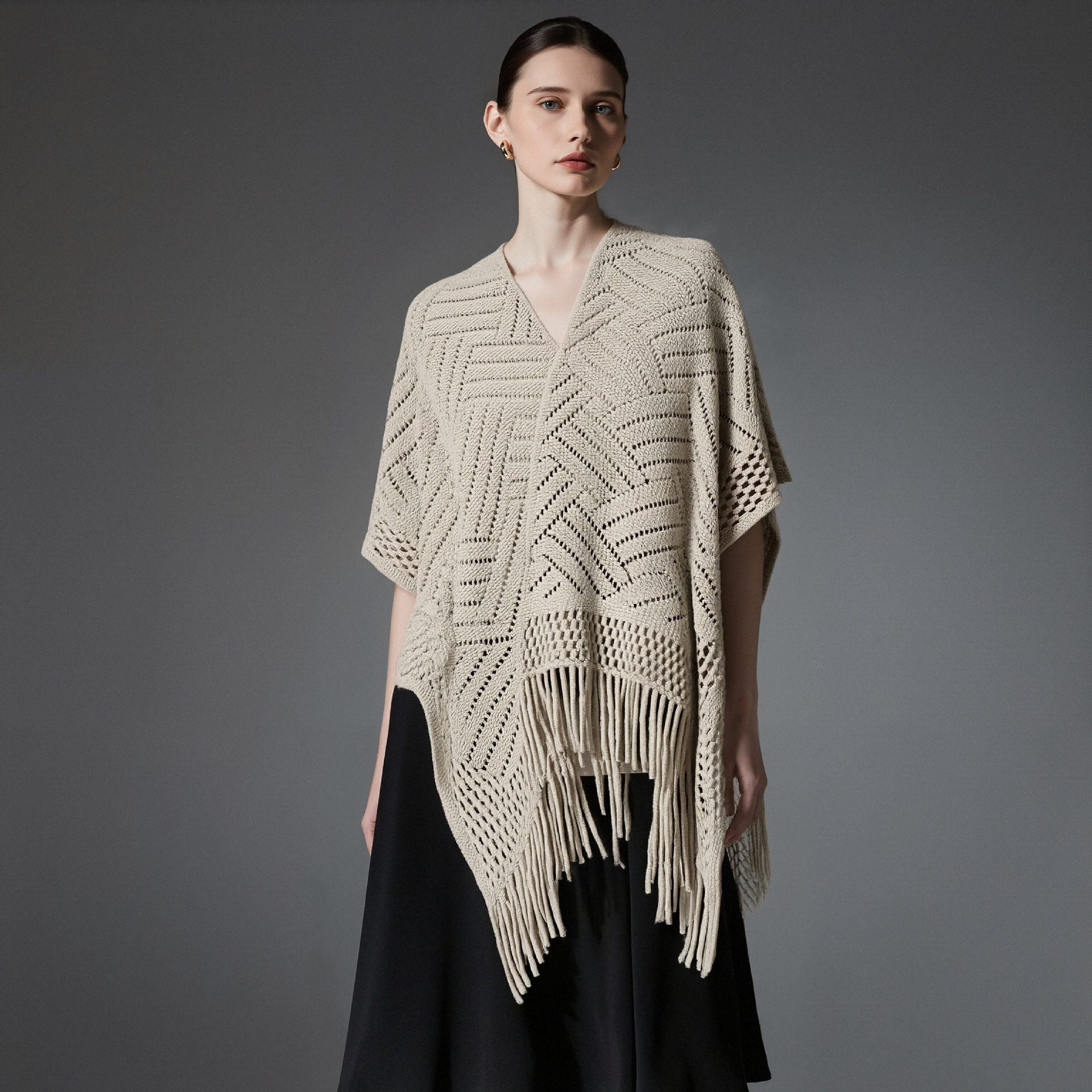Ivory Crochet Knitted Shawl Wrap for Women Lightweight