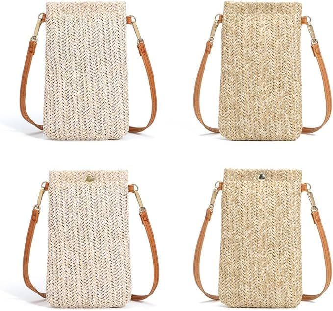 Women Straw Crossbody Shoulder Bag Small Cell Phone Purse Beach Woven Rattan Bags