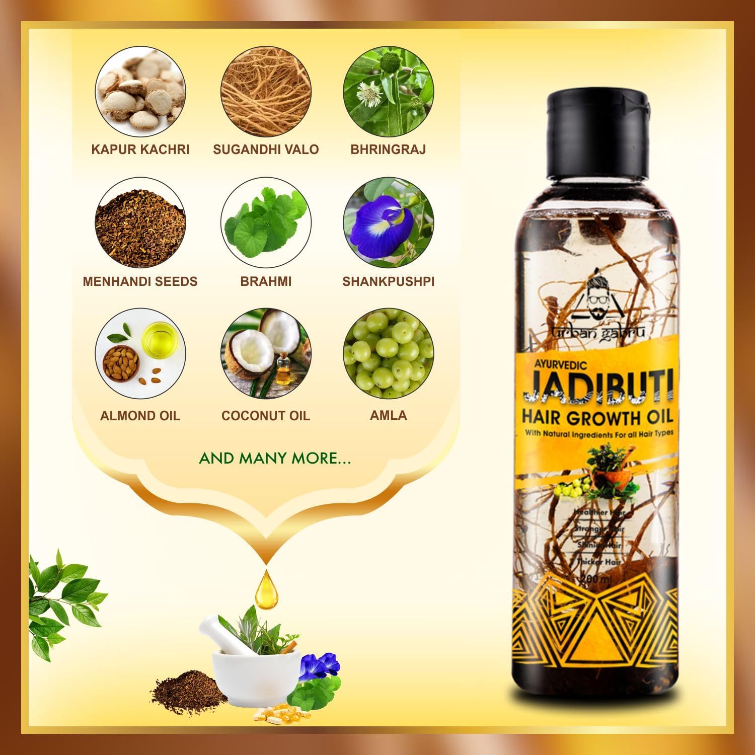 Urban Gabru Ayurvedic Jadibuti Hair Oil for Hair Fall Control and hair Growth with Natural Herb 200 ml