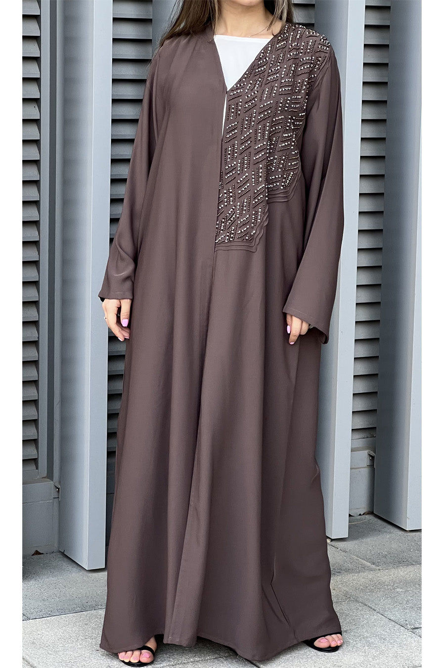 MOiSTREET Embroidered Korean Nada Brown Abaya