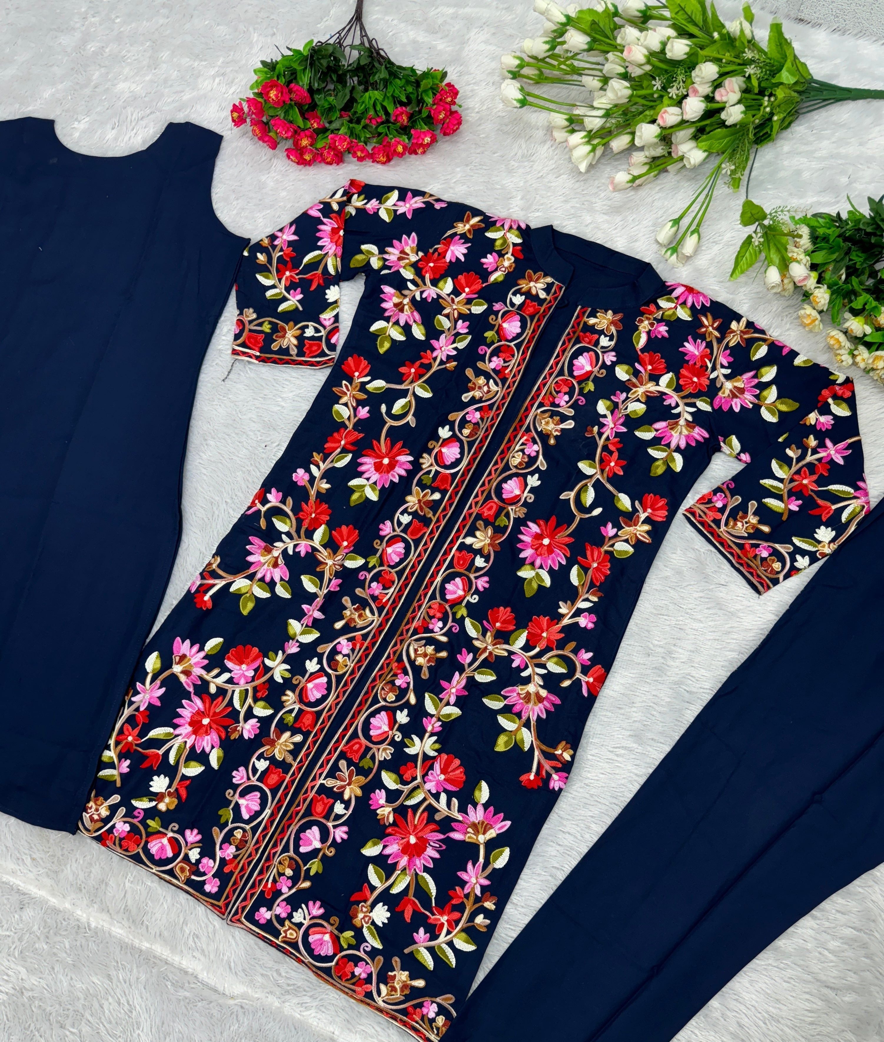 Designer Suit Set With Kashmiri Embroidery Work