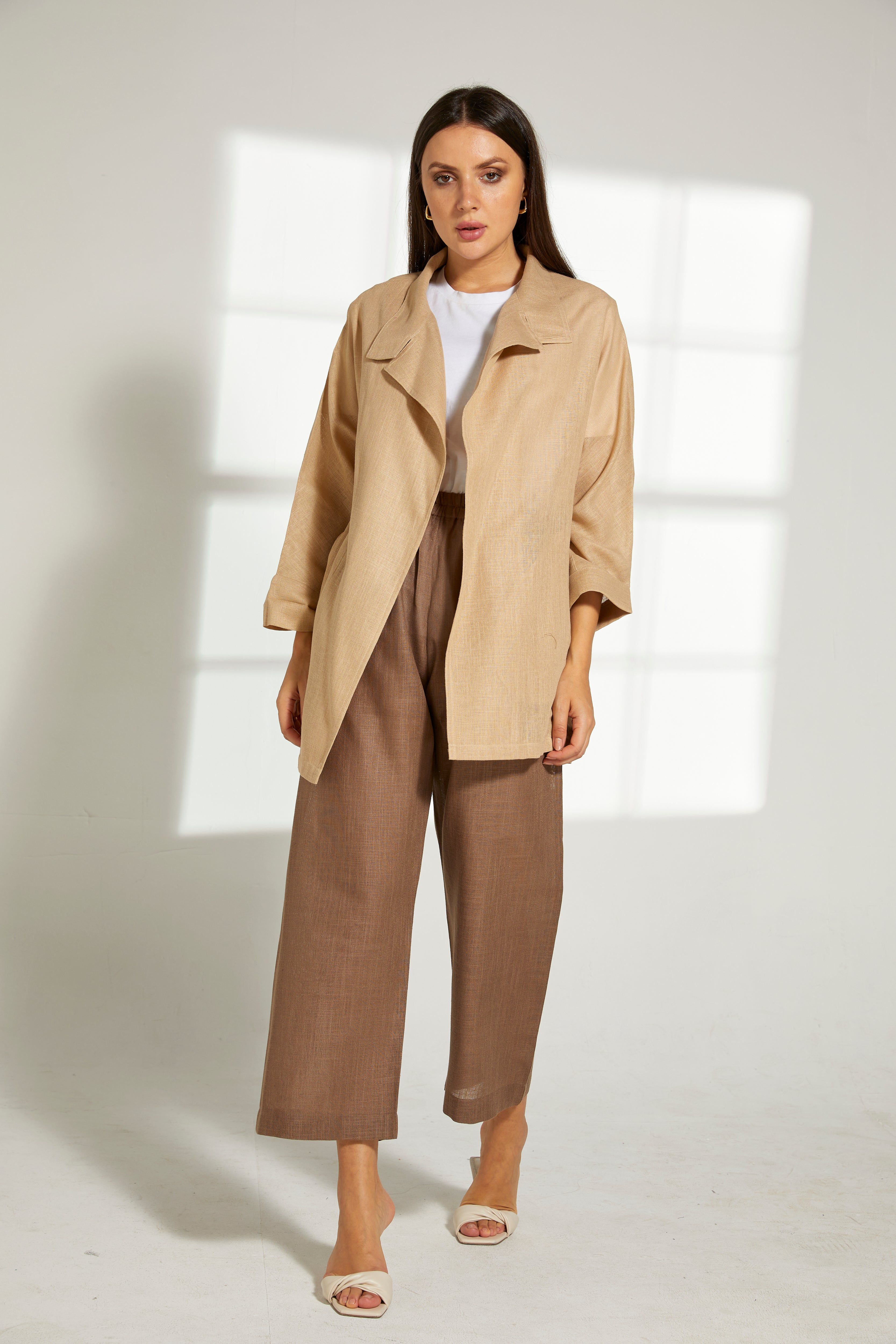 MOiSTREET Multicolor Linen Fabric Top and Pants Set