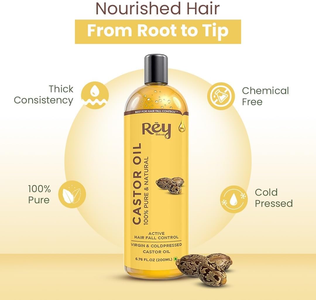 Rey Naturals Cold Pressed Castor Oil For Hair Growth 200 ml