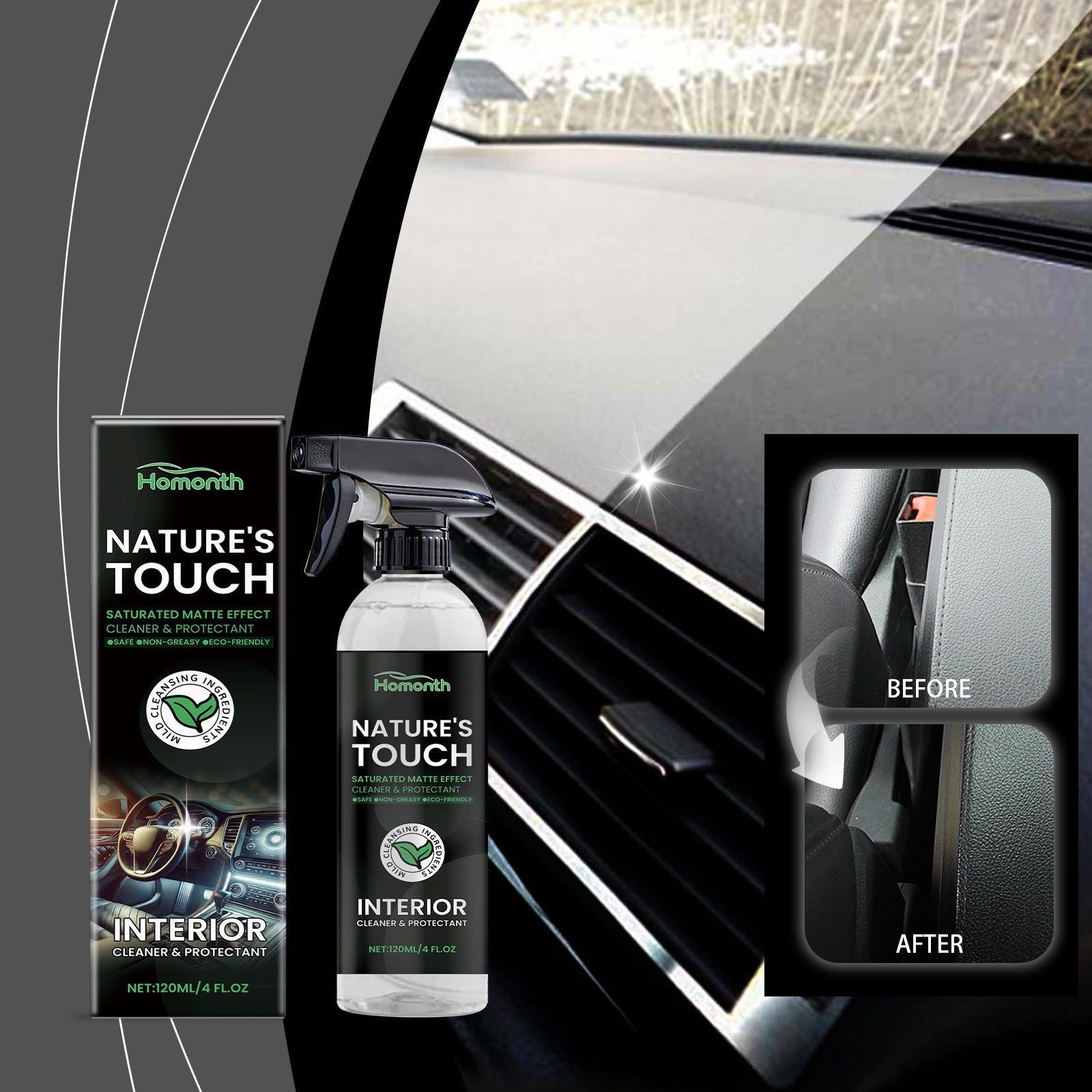 Car Interior Cleaner, Deep Cleaning, Eco-Friendly, Non-Irritating, Restores Shine ,120ml