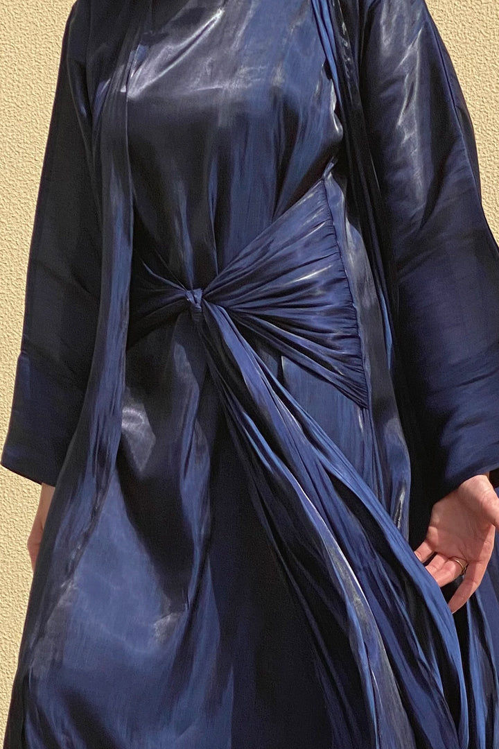 MOiSTREET Rose Organza Navy Abaya Set Comes With 3 Piece