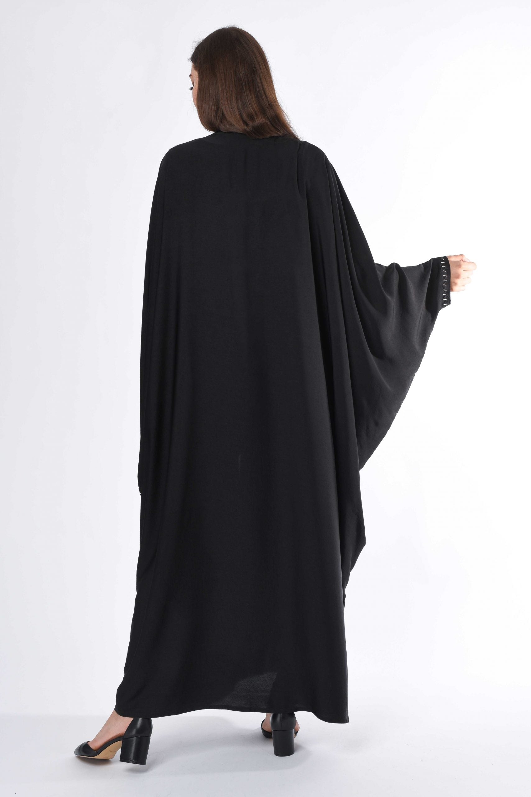 MOiSTREET Black Flared Cape Abaya with Hand Buck Stitch