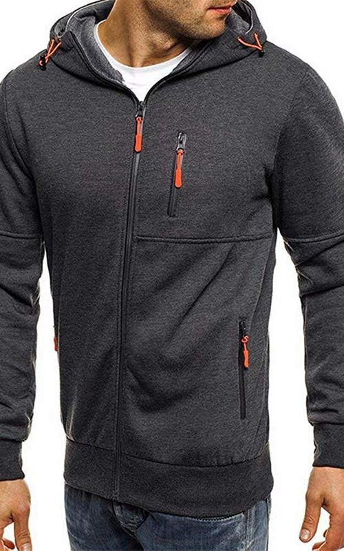 Men Zip Training Jacket Gym Hooded Long Sleeve Sweatshirt Gym Top Autumn Winter Coat