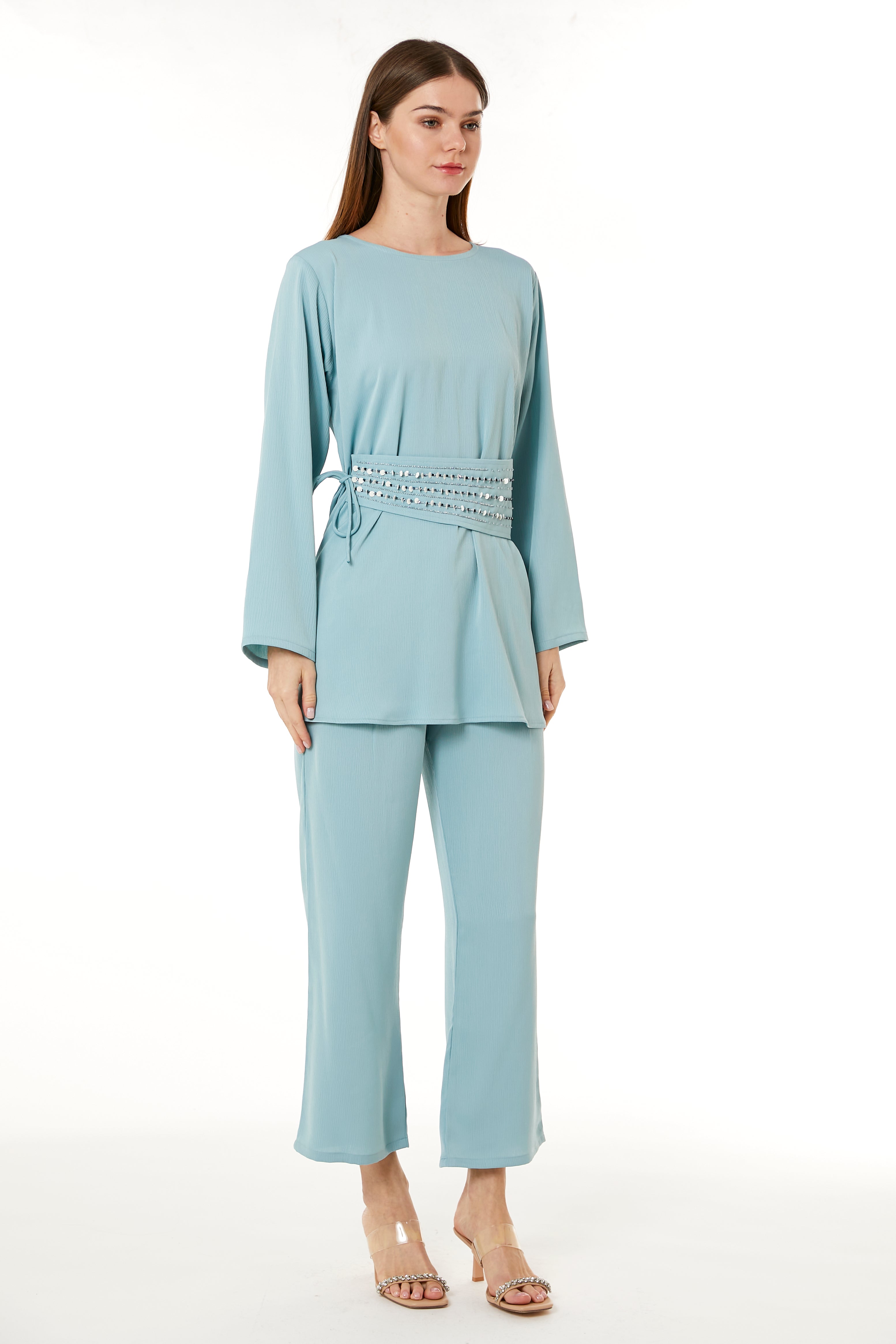 MOiSTREET Light Blue Zoom Top and Pants Set