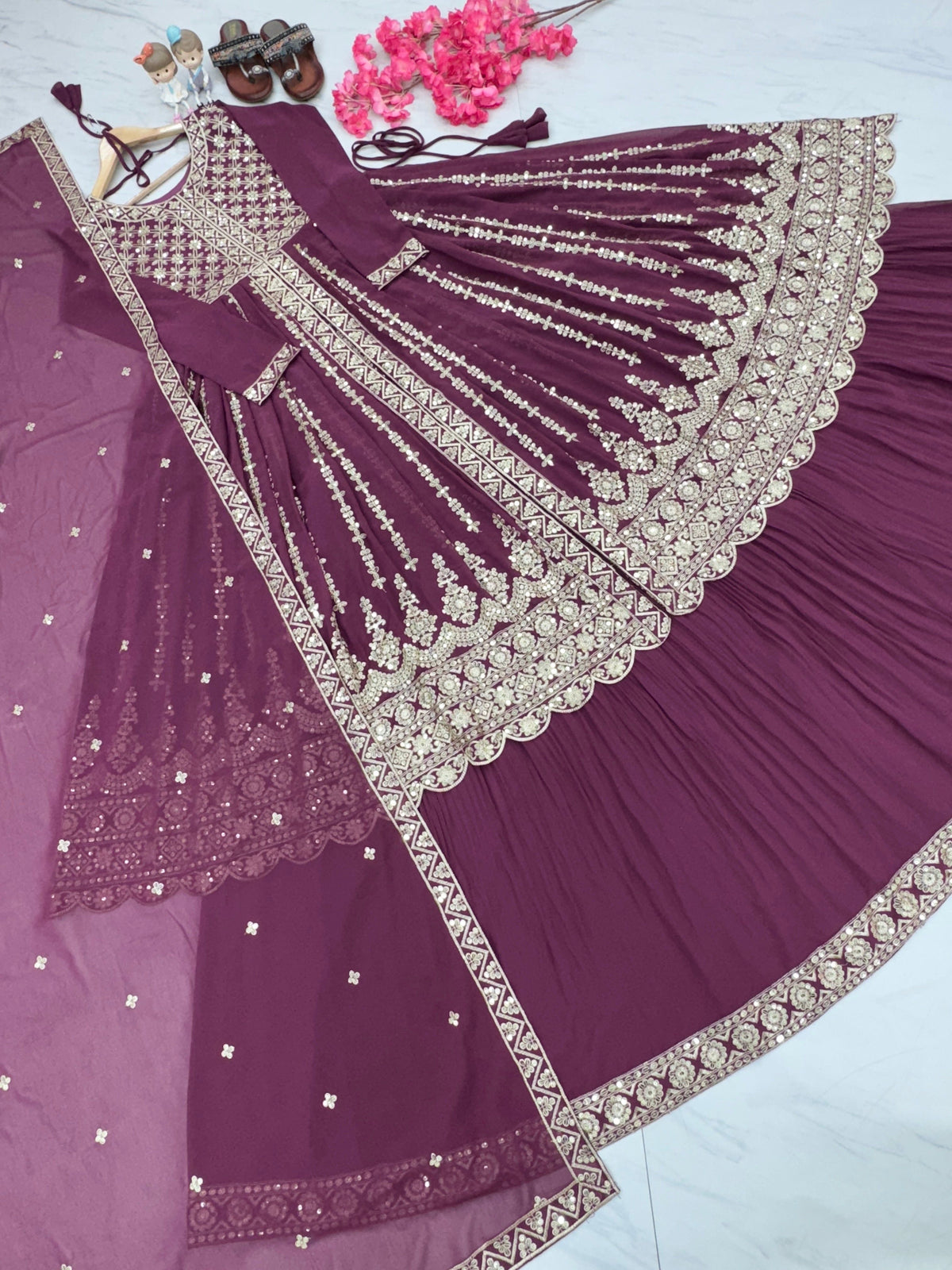 Fab Zone Designer Party Wear Look Heavy Faux Georgette Top Lehenga & Dupatta Set