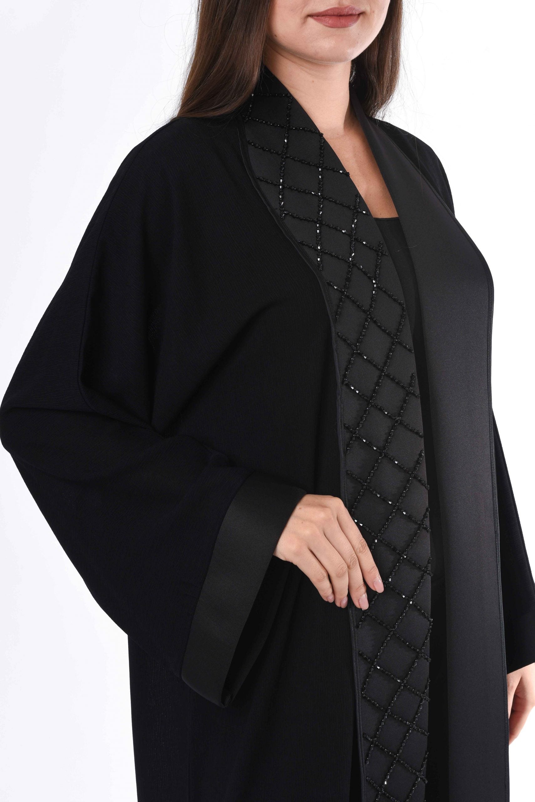 MOiSTREET Black Abaya with Patchwork and Hand Embroidery