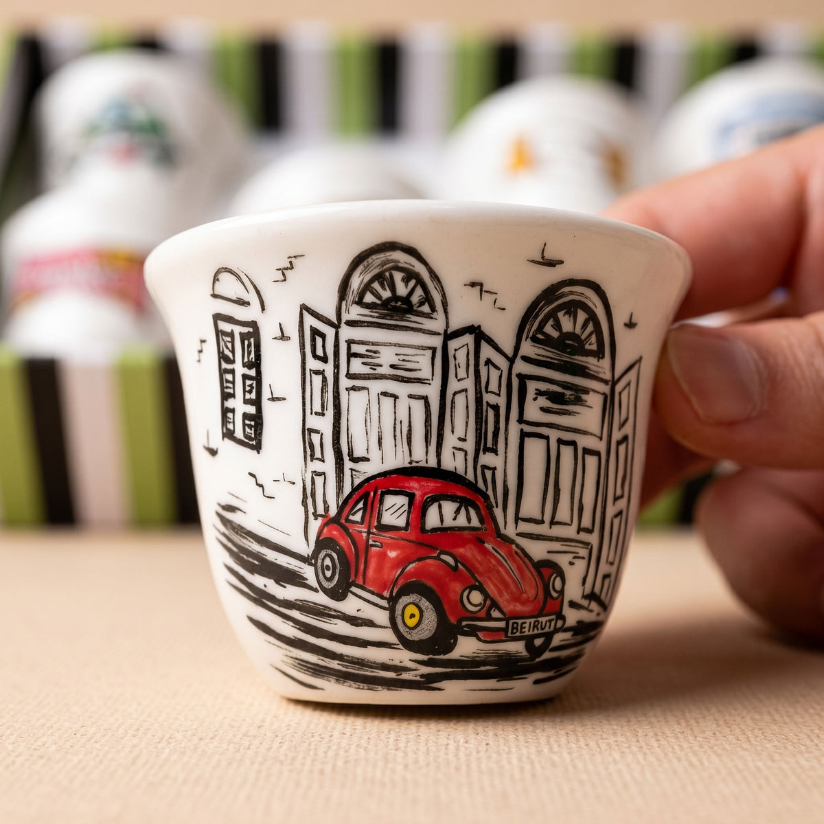Handi Made Handpainted Lebanese Coffee Cups – Traditional Motifs (Set of 12) (Delivered in up to 7 days)