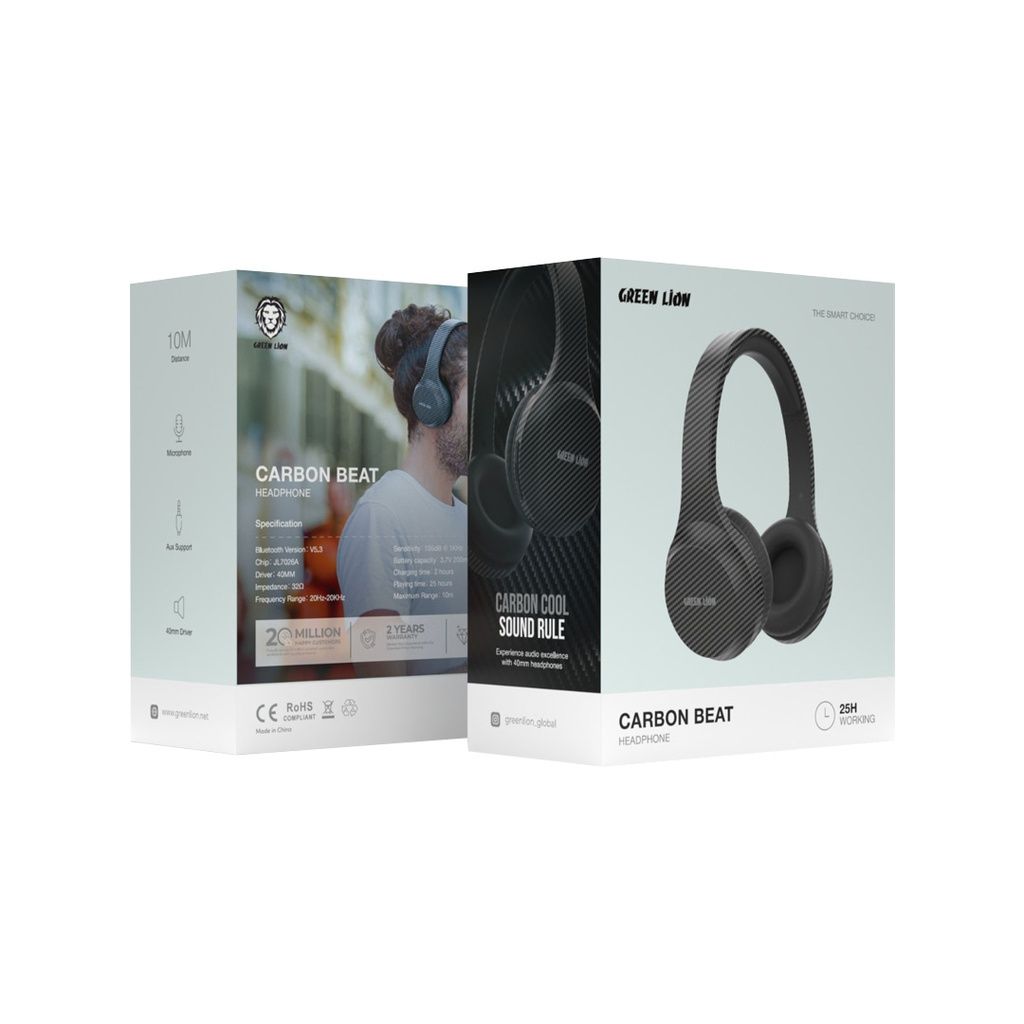 Green Lion Carbon Beat Headphone, Wireless Bluetooth 5.3 Over-Ear Headphones, Black