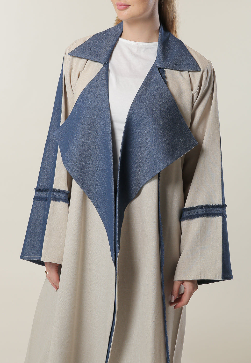 MOiSTREET Denim Collar Beige Casual Abaya
