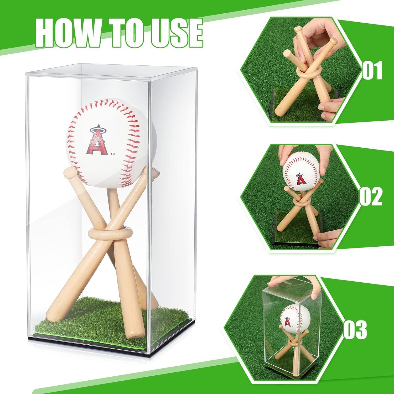 Baseball Display Case with Stand Holder Wooden Base Acrylic Showcase Showcase