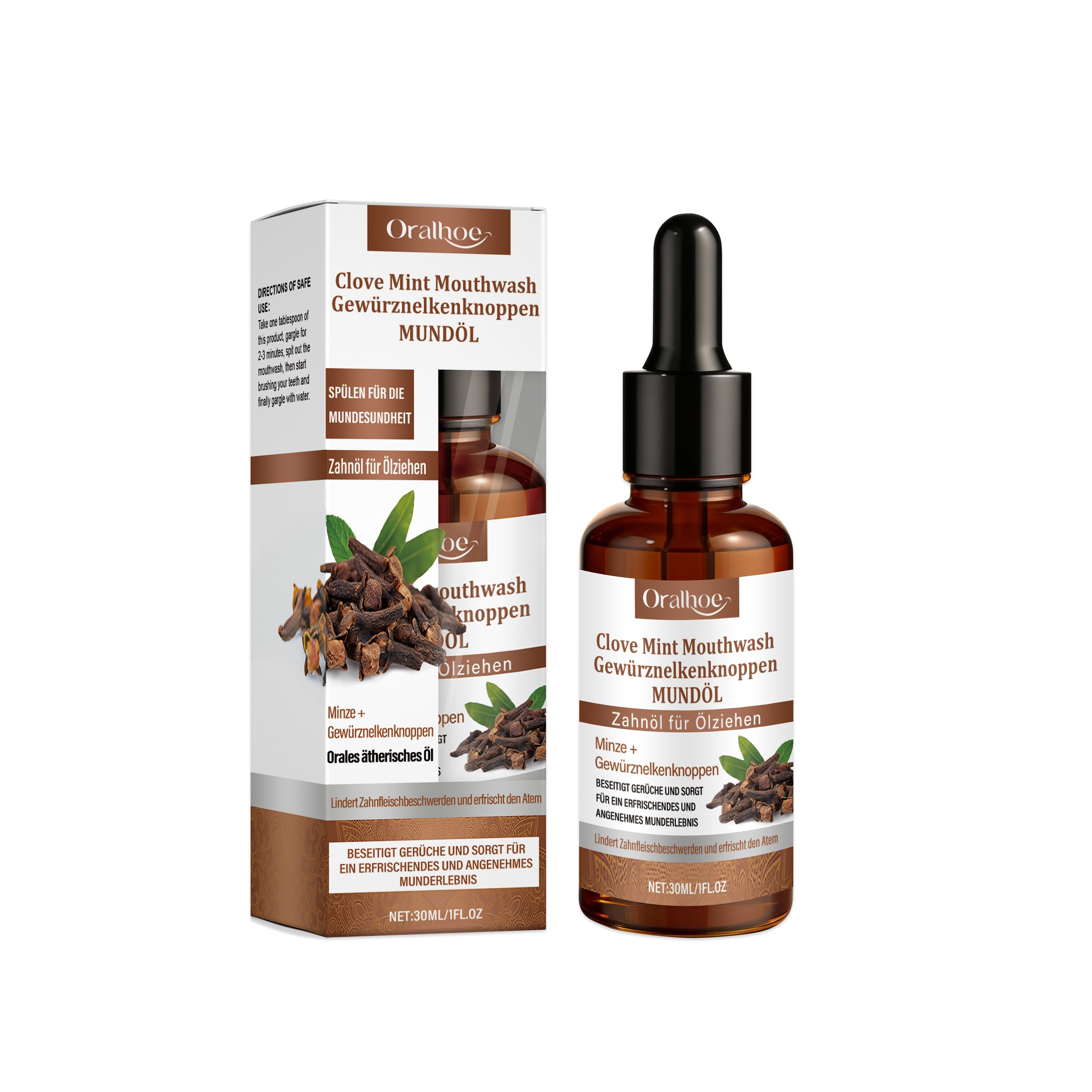 Clove Mint Mouthwash, Fresh Breath, Gum Care, Herbal, Long-Lasting Freshness ,30ml