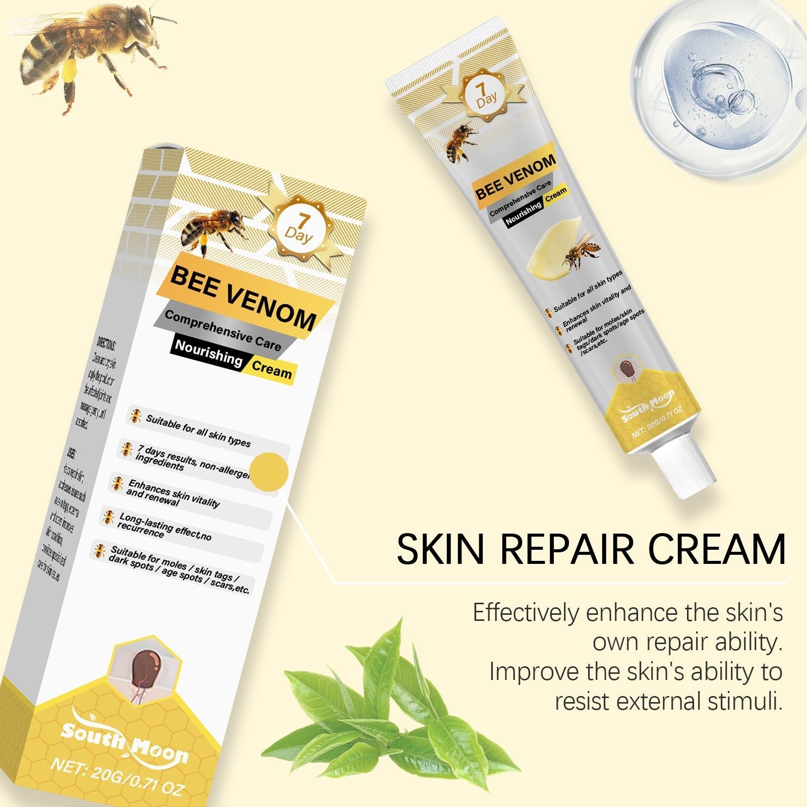 Bee Venom Skin Care Cream, Natural Moisturizer for Eczema, Skin Repair ,20g
