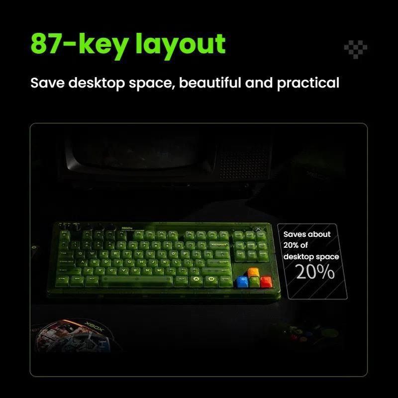 8BitDo Retro87 Mechanical Keyboard With Large Keys Green Transparent Keyboard