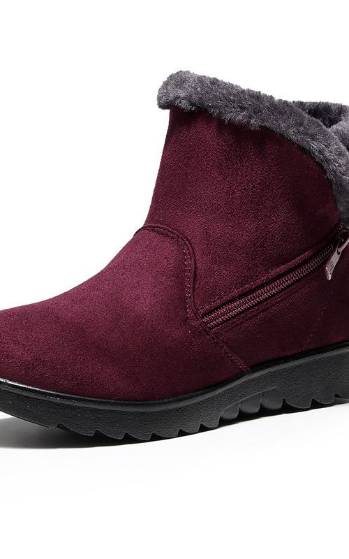 No-slip Winter Boots Zipper Solid Plush Warm Ankle for Women