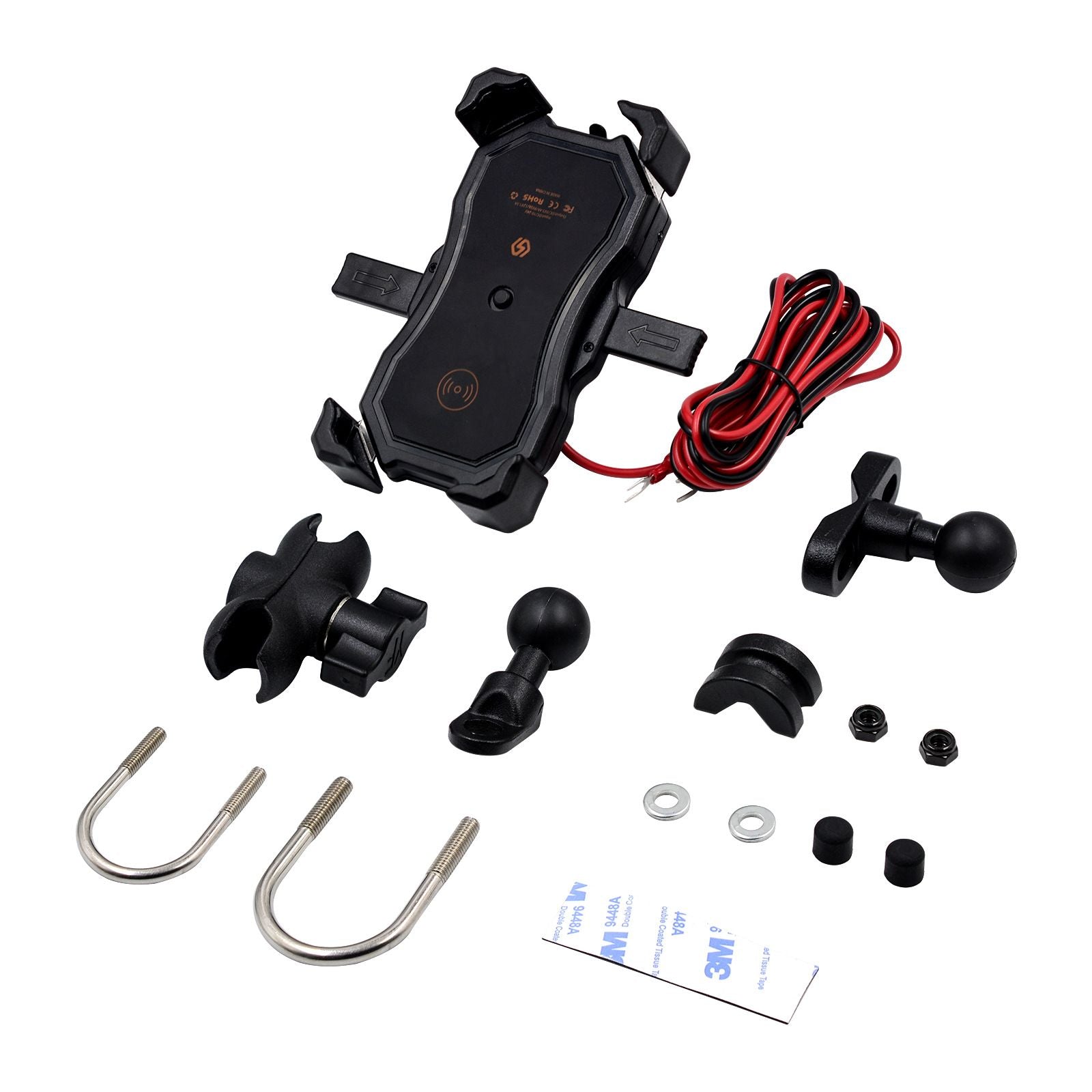 Motorcycle Phone Holder Wireless Quick Charger 360 Rotation Waterproof Mount