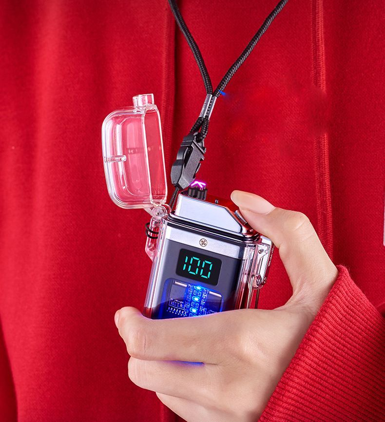 Electric Lighter Dual Arc Waterproof Rechargeable Lighter With Battery Indicator