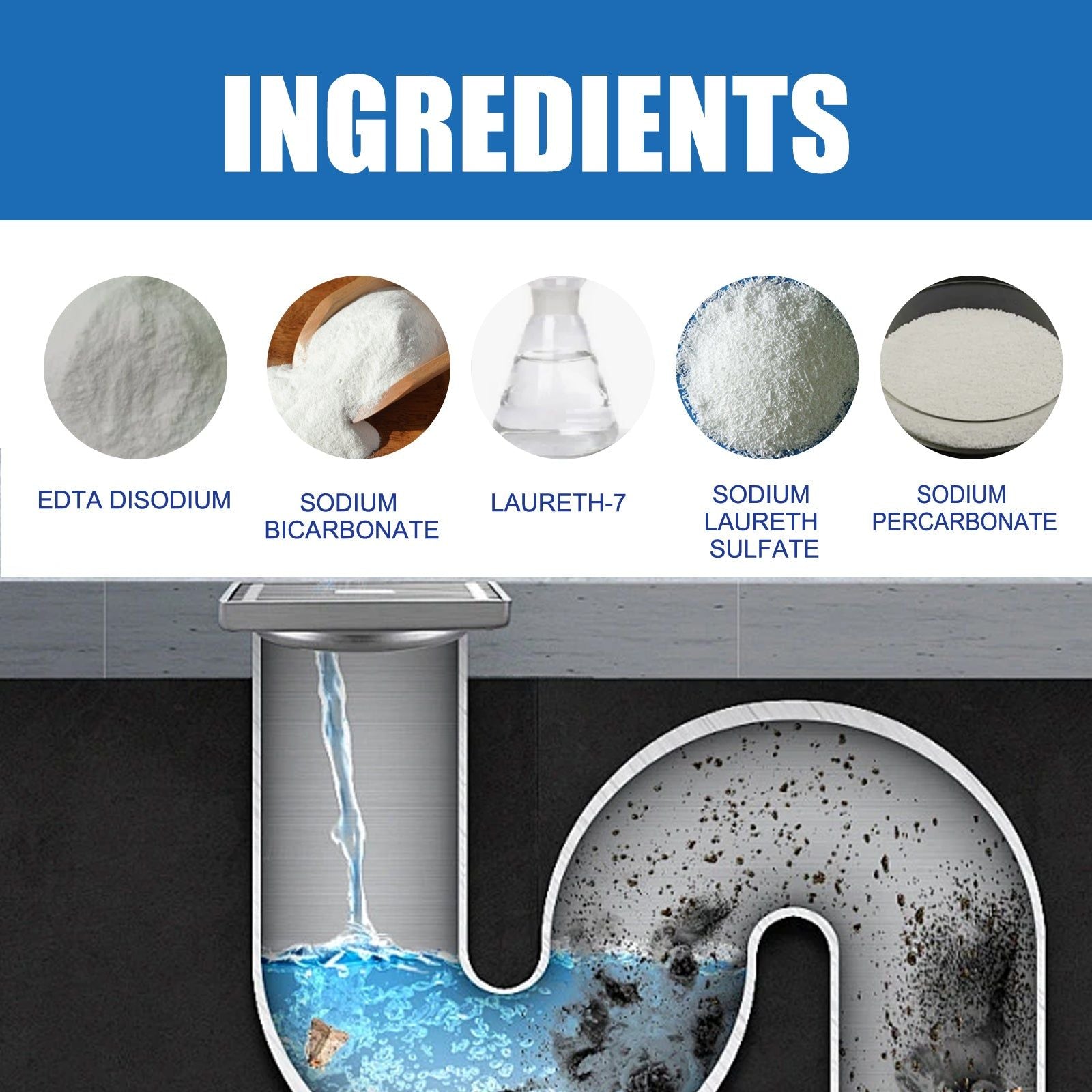Effective Pipe Cleaning Powder, Odor Removal, Blockage Fix, Easy Drain Dredge ,110g