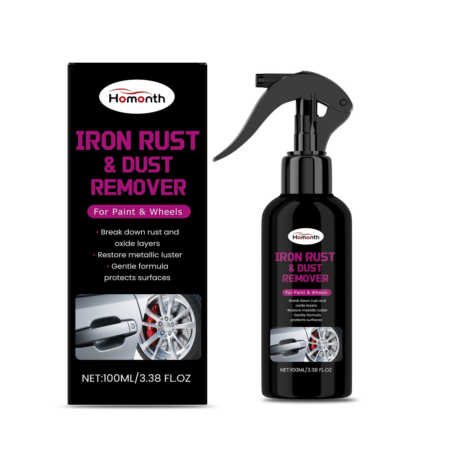Car Care Rust Remover Spray, Metal Rust Stain Cleaner, Wheel Hub Shine, Easy Daily Maintenance ,100ml