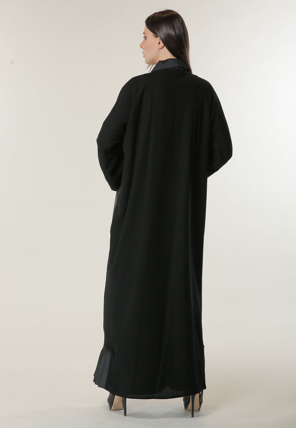 MOiSTREET Black Abaya with handwork and  Pleated Tafta Hem