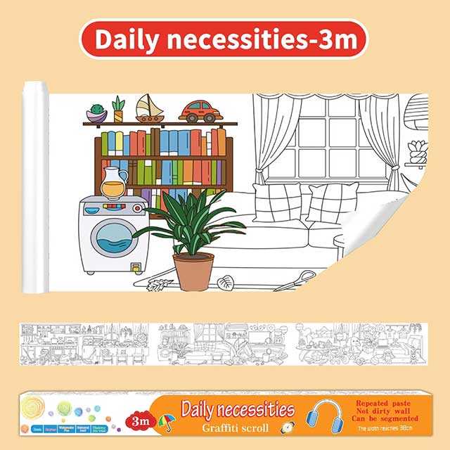 3 Meters Color Drawing Kids Paper Sticker Roll – Creative Themed Stickers for Arts & Crafts (300cm x 38cm)