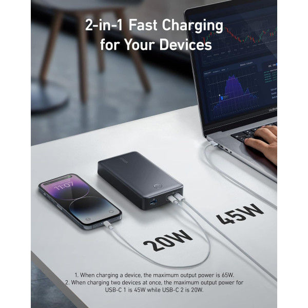 Anker 537 PowerCore 24K 65W Portable PD Power Bank, Black