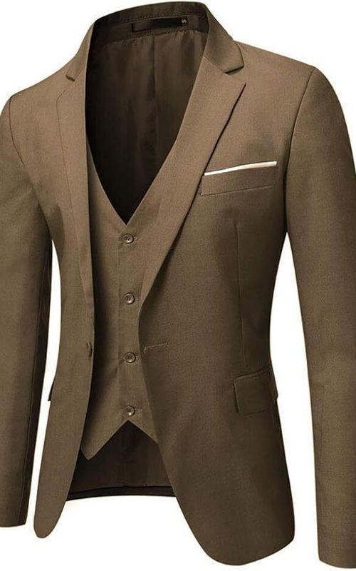 Brown Coat Pant Vest Tuxedo, Elegant Formal Attire for Weddings, Ideal Gift