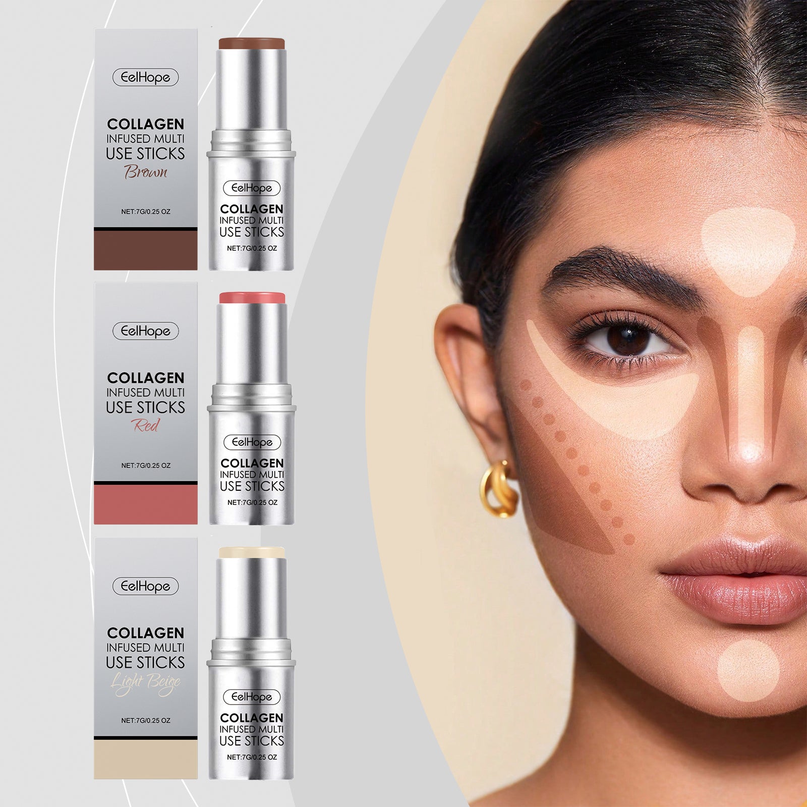 Collagen Makeup Stick, Hydrating Natural Blush, Multi-Color Lip & Cheek Stick ,7g