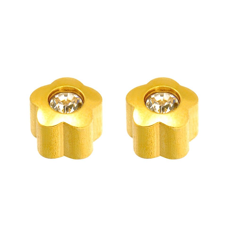 Caflon Singles Shape Stone Flower April Gold Plated Earring, 1Pc