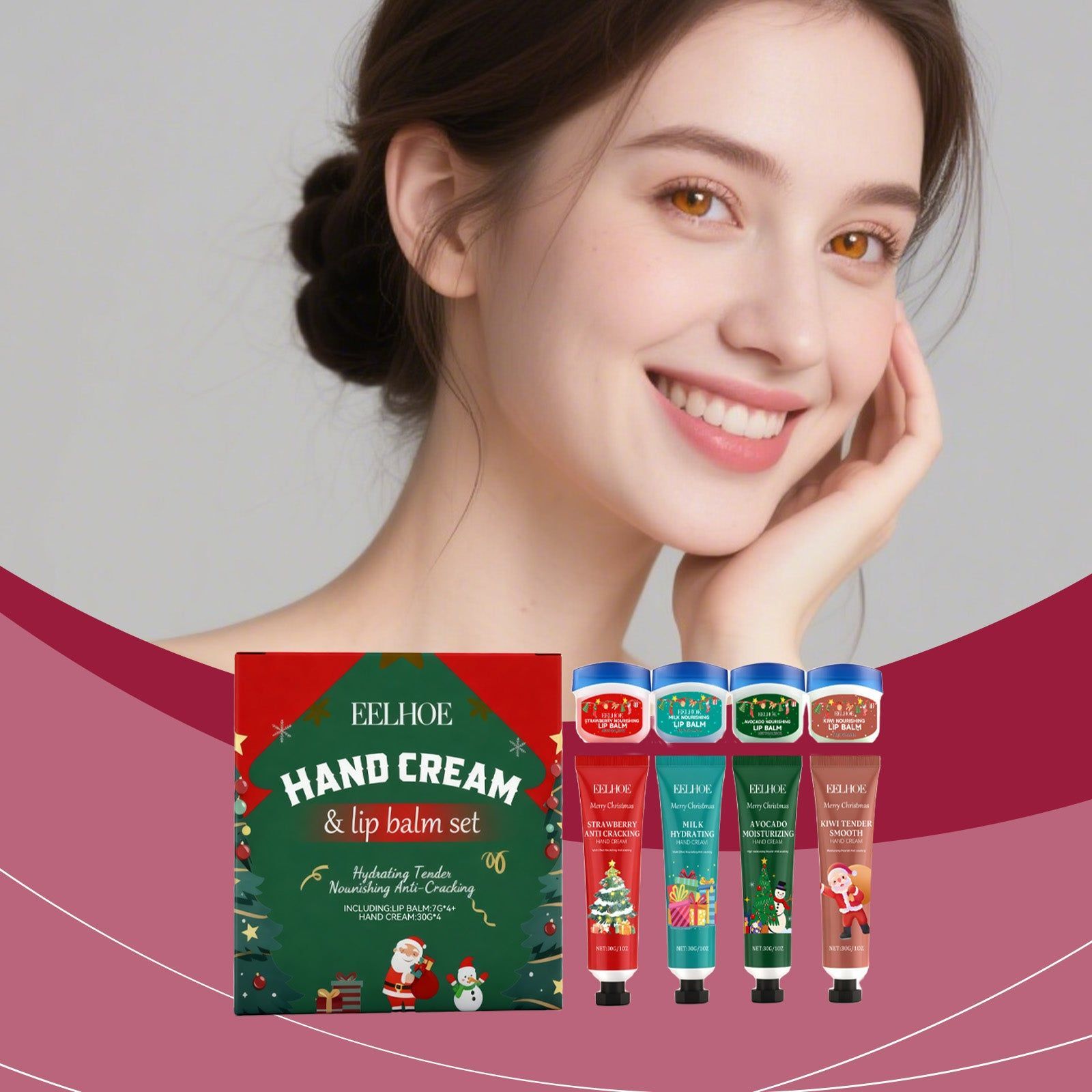 Christmas Hand and Lip Moisturizing Set, Nourish, Repair, Hydrate, Soft Skin ,1 set