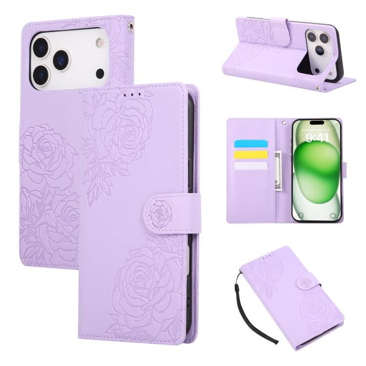 For iPhone 18 Pro Max / iPhone 17 Pro Max Rose Flower Embossed 3-Card Slots Leather Phone Case