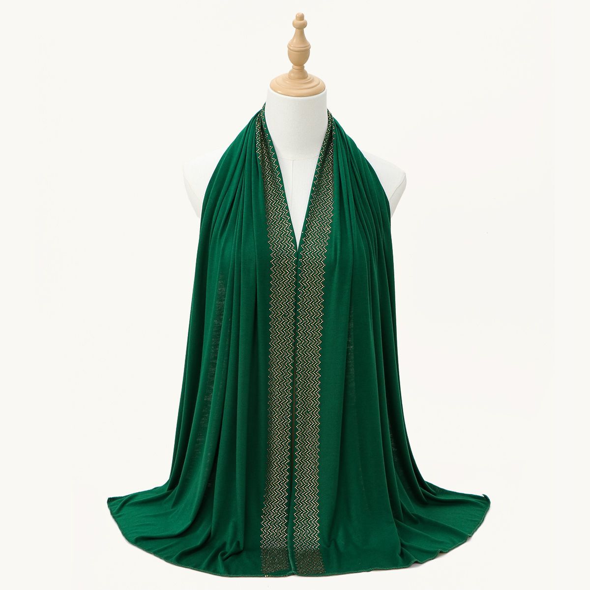 White Cotton Rhinestone Hijab Scarf for Women Long Shawl
