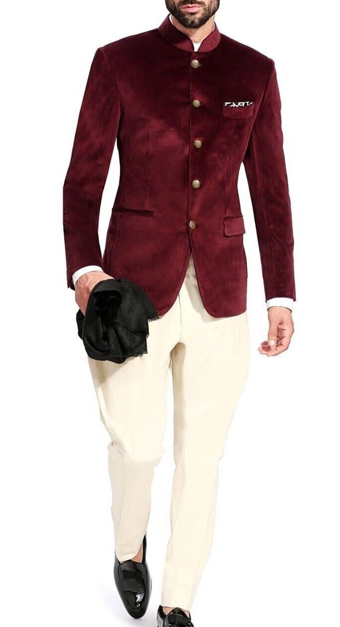 Indian Coat pant Maroon Velvet Pakistani Jodhpuri Suit Wedding Partywear Suit