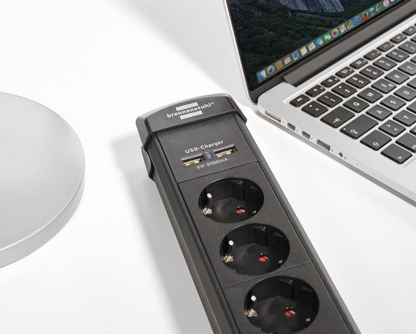 BRENNENSTUHL 1951160601 مقبس تمديد Premium-Line مع شاحن USB 6 طرق أسود 3 م H05VV-F 3G1.5