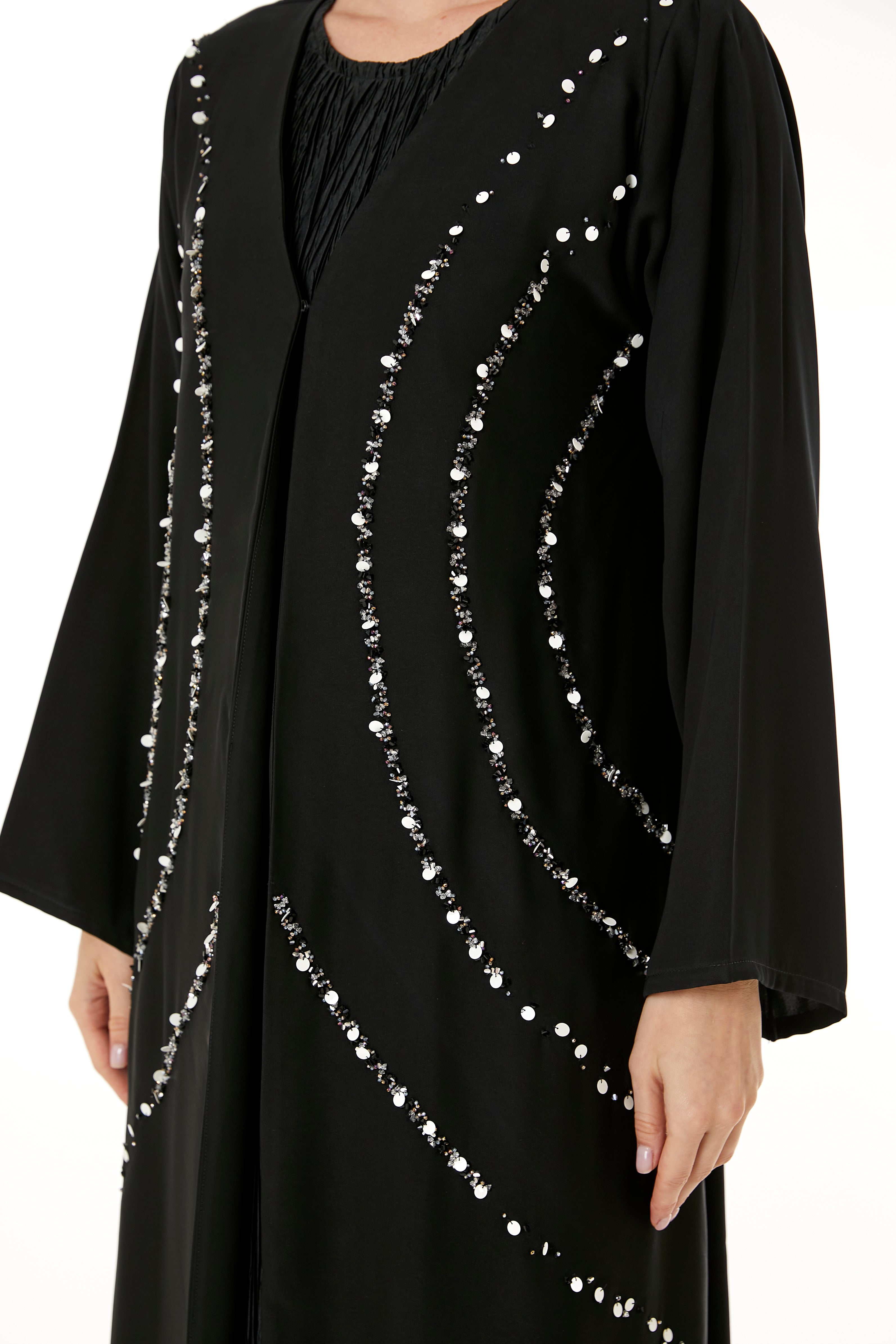 Black Indonesian Crepe Hand Embellished Abaya
