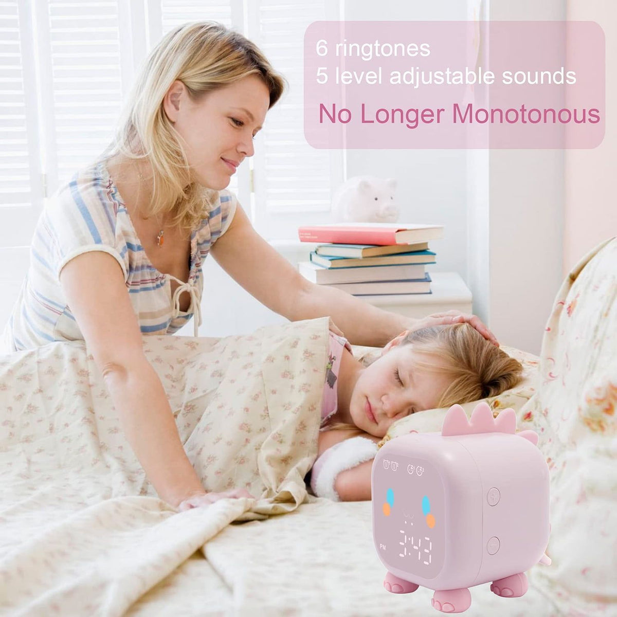 Kids Dinosaur Alarm Clock Creative Cartoon Bedside Clock Night Light Rechargeable