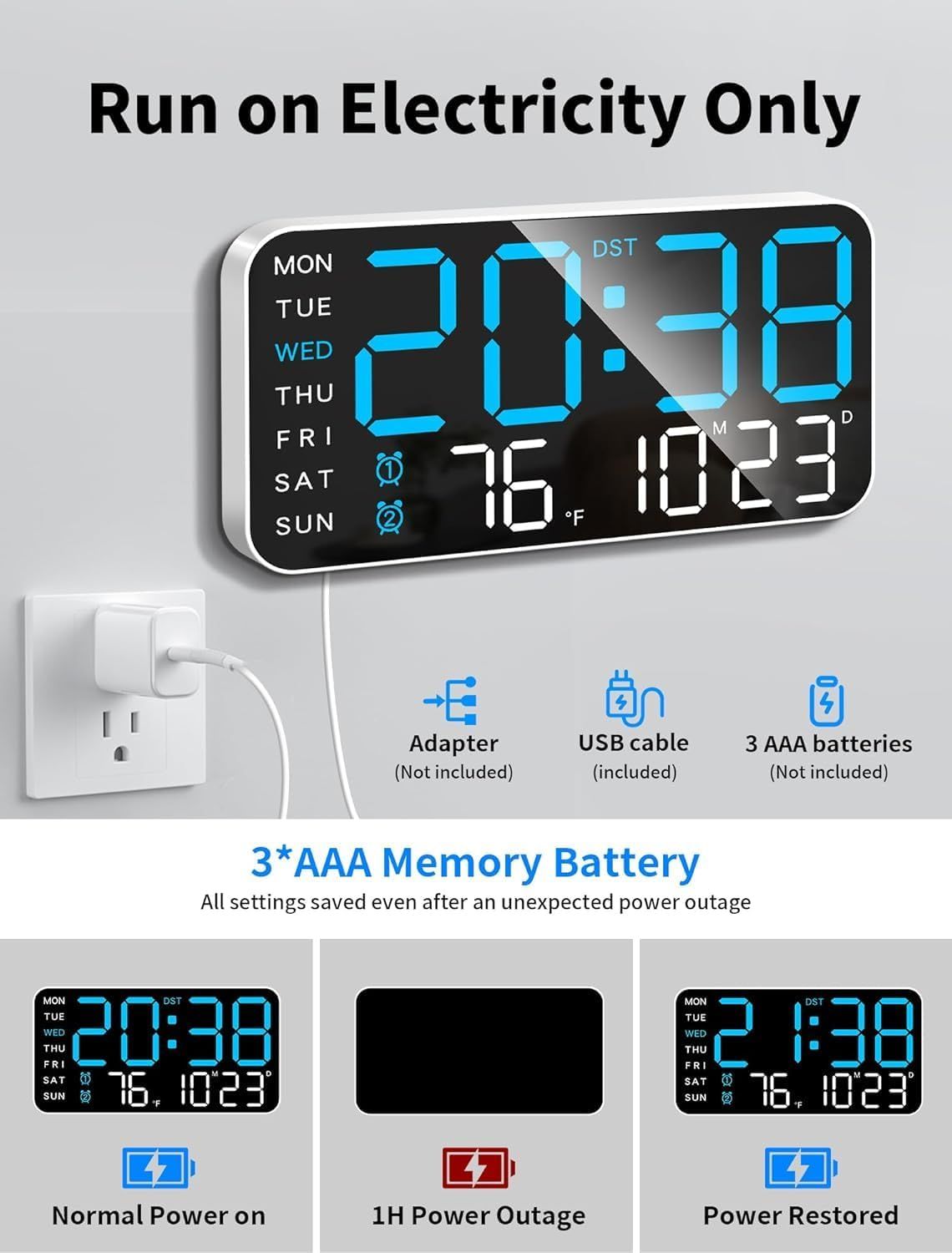 Digital Alarm Wall Clock Large LED Display Table Clock for Home Office Bedroom Living Room