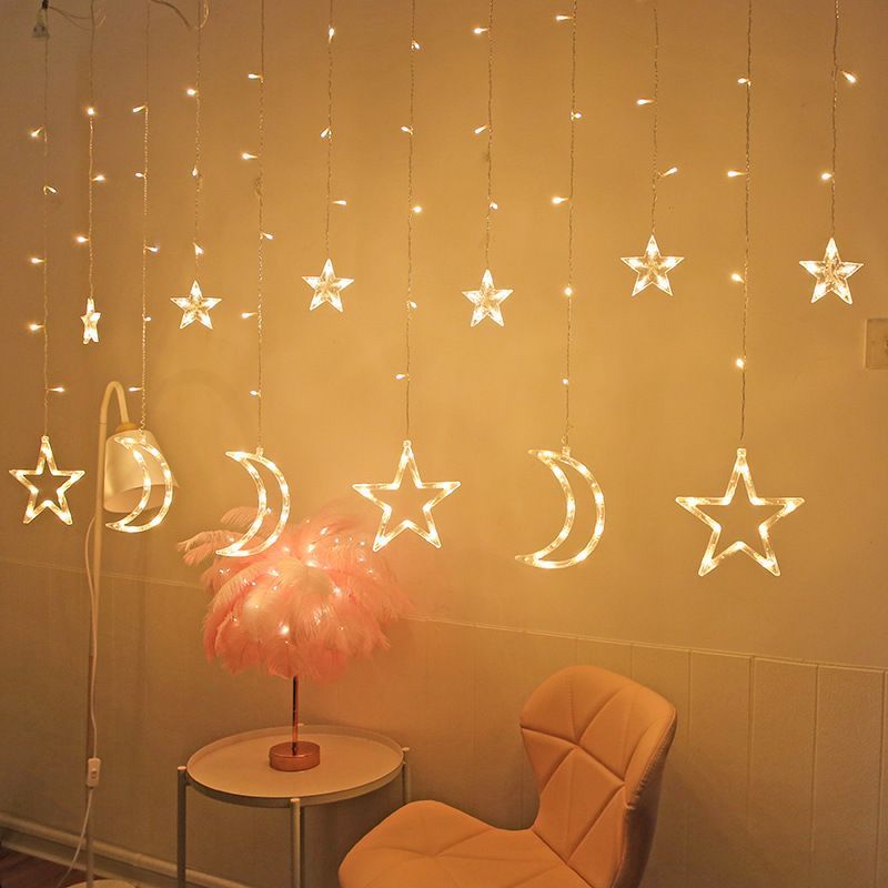 Curtain String Light Star Moon LED String Lamp For Bedroom Indoor Outdoor Holiday Decor
