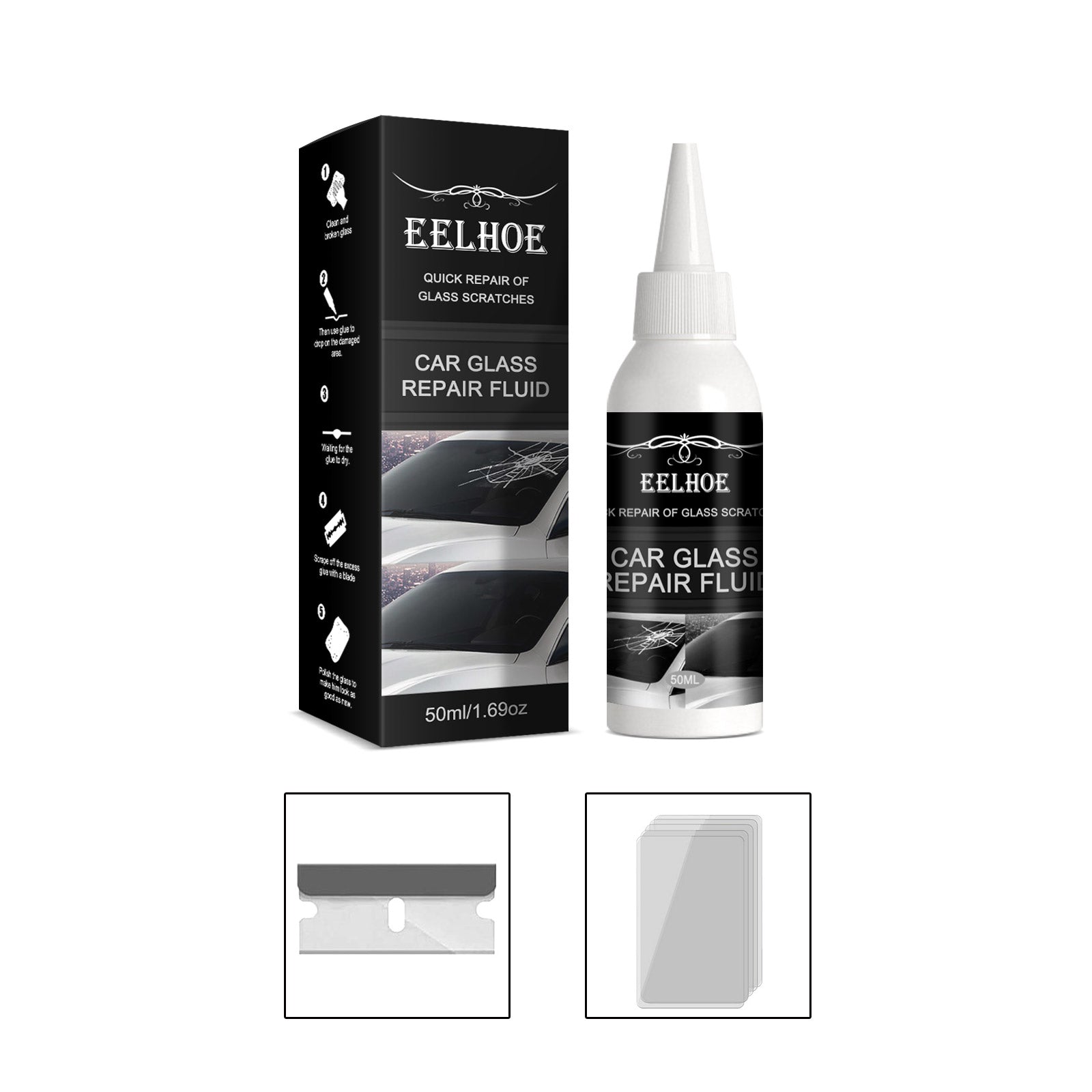 Car Glass Repair Kit, Fast Crack Fix, Windshield Repair Adhesive, Easy DIY ,1set