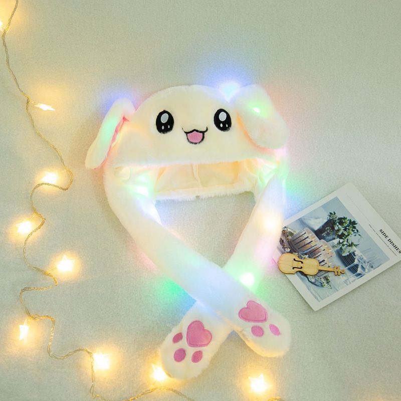 LED Glowing Plush Bunny Funny Hat With Moving Jumping Ears