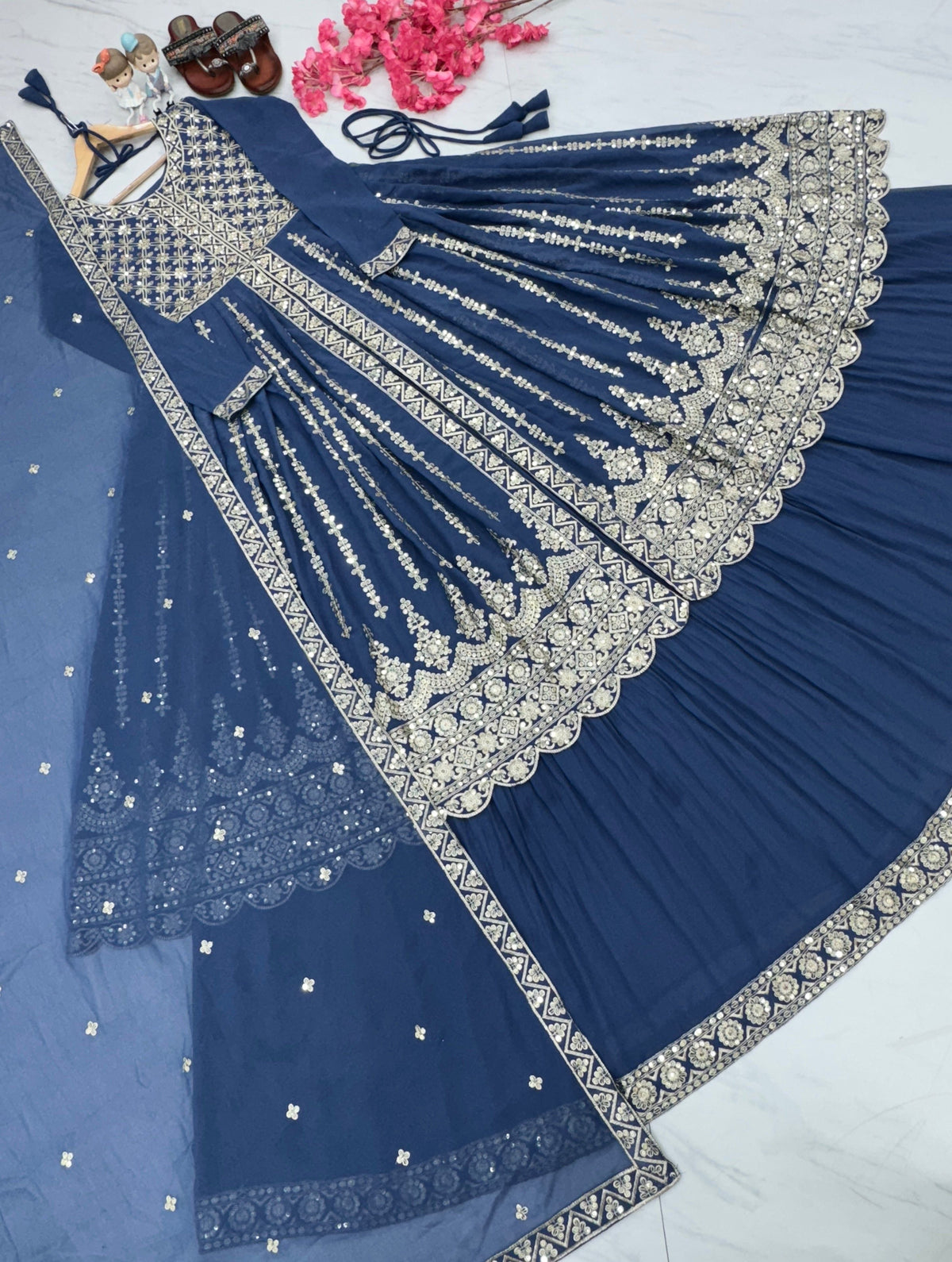 Fab Zone Designer Party Wear Look Heavy Faux Georgette Top Lehenga & Dupatta Set