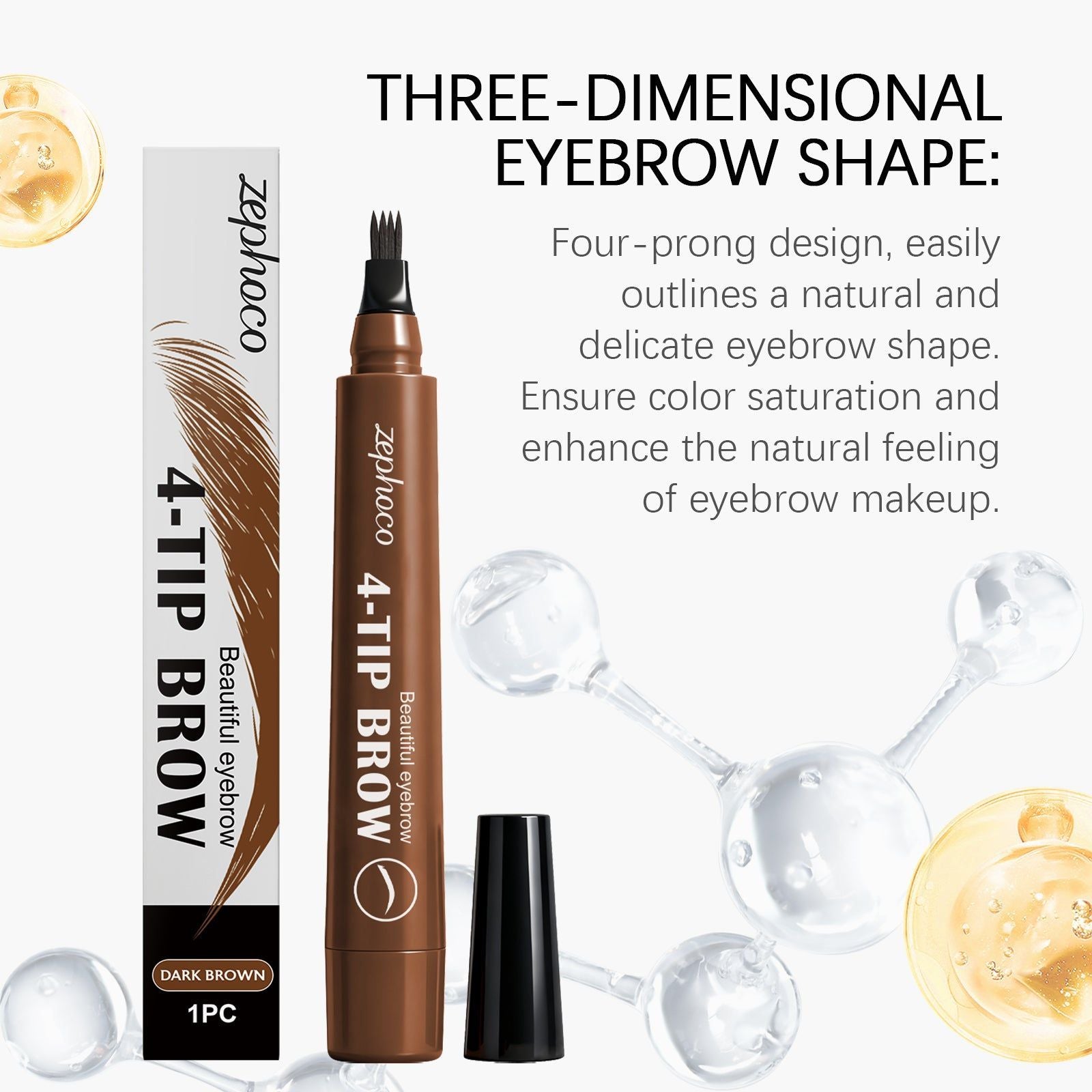 Dark Brown Four-Prong Eyebrow Pencil, Easy to Modify Shape, Natural, Long-Lasting ,1 pc