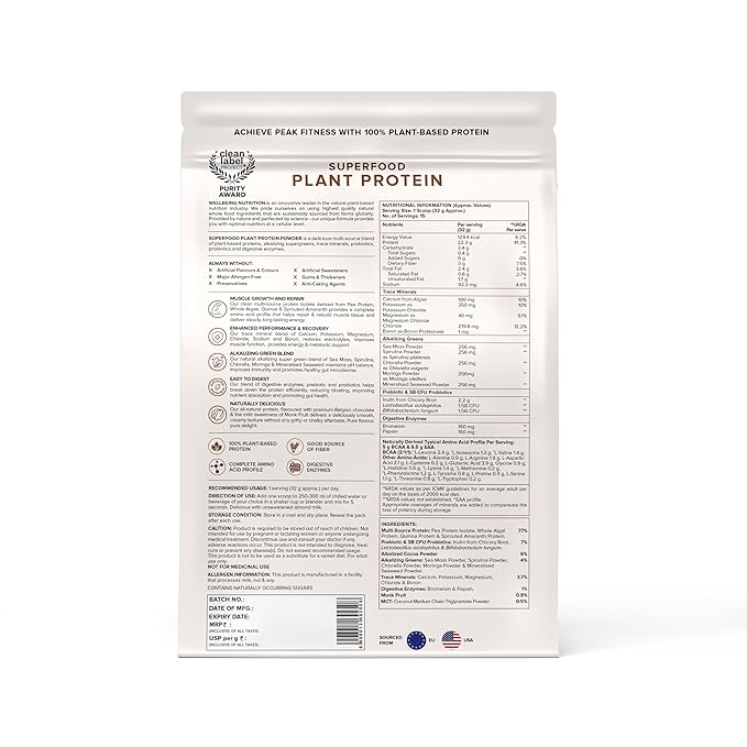 Wellbeing Nutrition Superfood Plant Protein Belgian Dark Chocolate